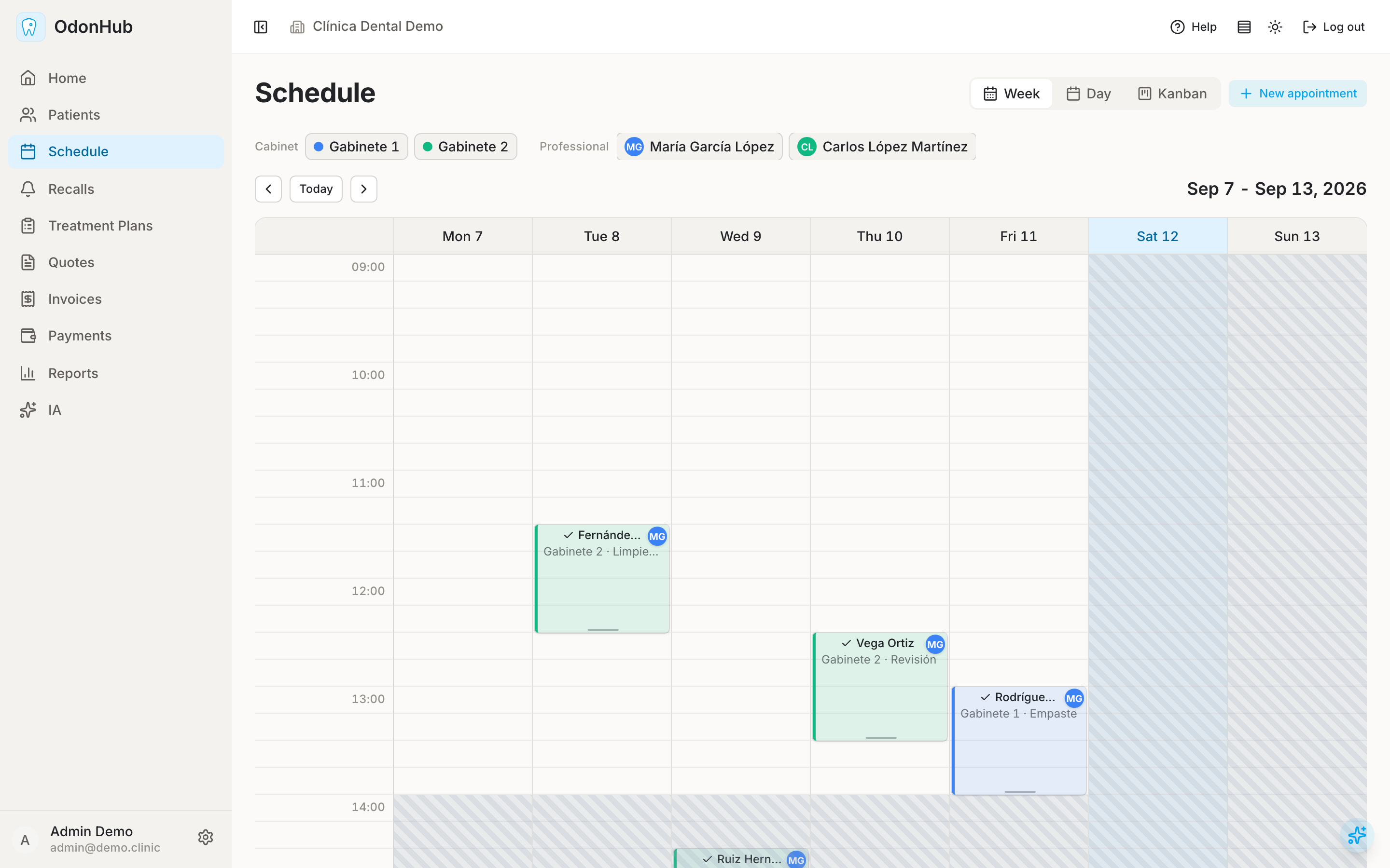 Weekly schedule